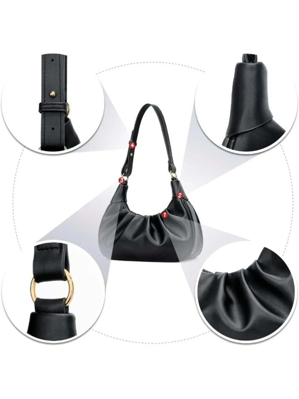 Crescent Ruched Mini Hobo Bag - Stylish Underarm Purse for Women, Chic Shoulder